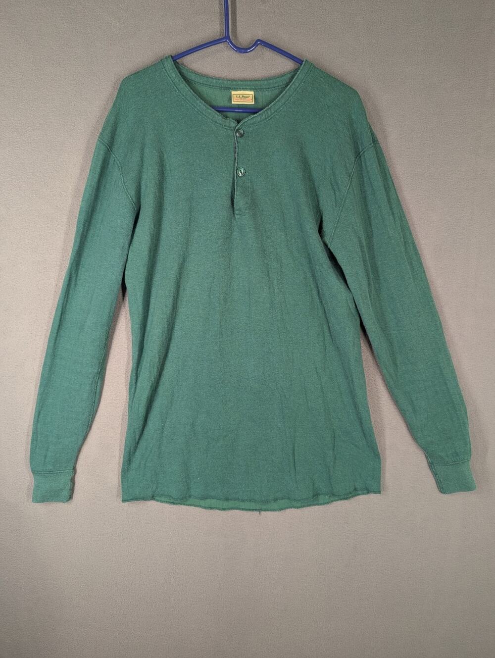 LL Bean River Drivers Shirt Green Long Sleeve Henley Mens XL USA Made Vintage